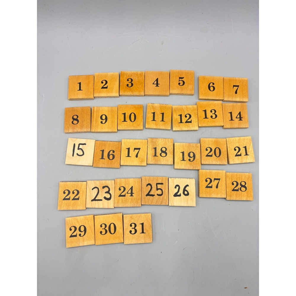 Vintage Wooden Perpetual Calendar Tiles Set of 31 Handcrafted Holiday Reversible